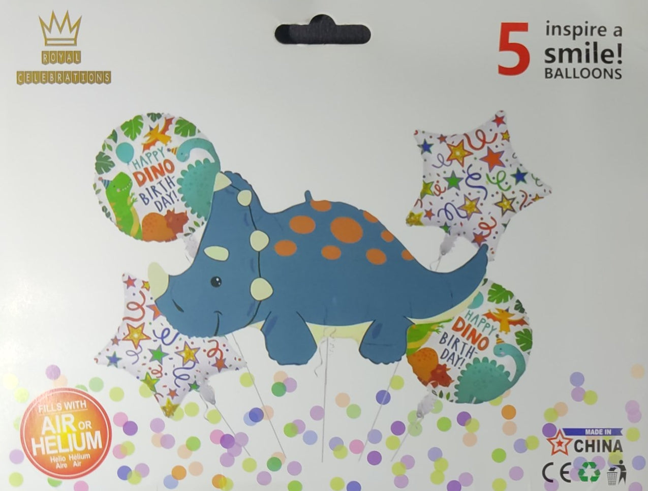 Blue Dinosaur Foil Balloon - 5 pieces set for Simple Birthday Decorations at Home