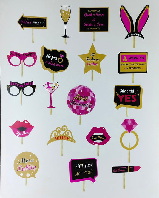 Photo Props for Bridal Shower and Bachelorette Party - 19 Pieces