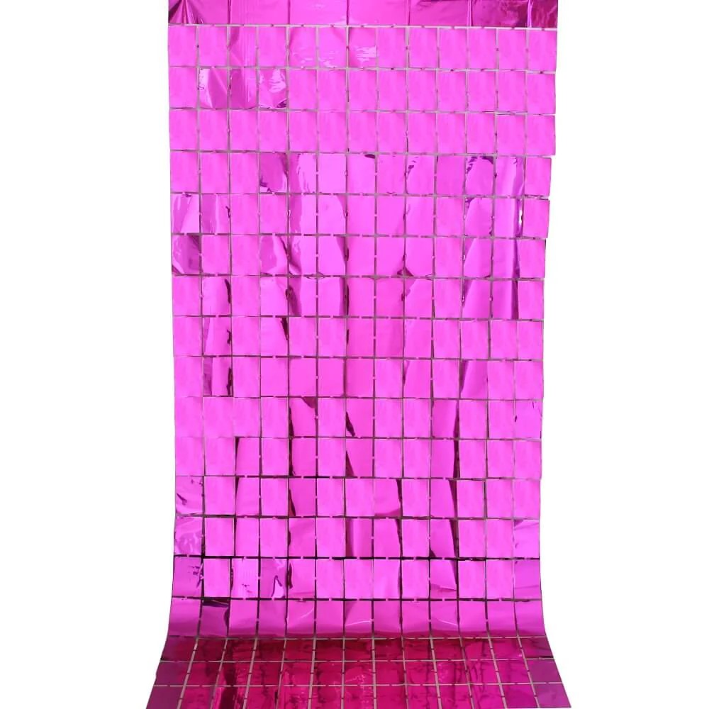 Large Square Foil Curtain backdrop - Dark Pink for Simple Birthday Decorations at Home - Jack&Jinn