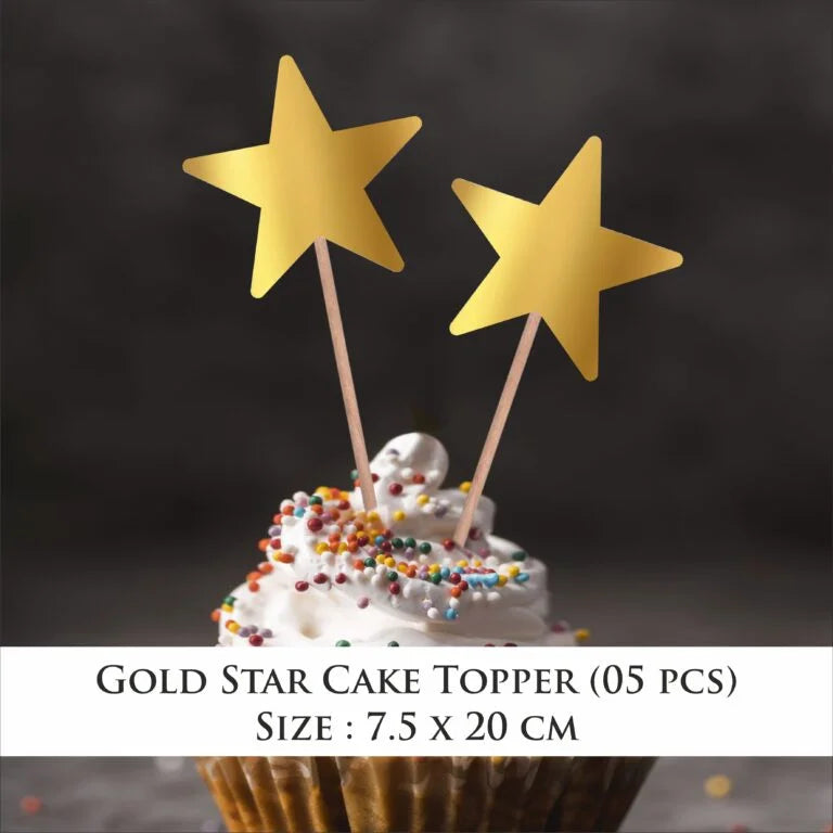 Gold Star Cup Cake Topper (Pack of 05 pcs)