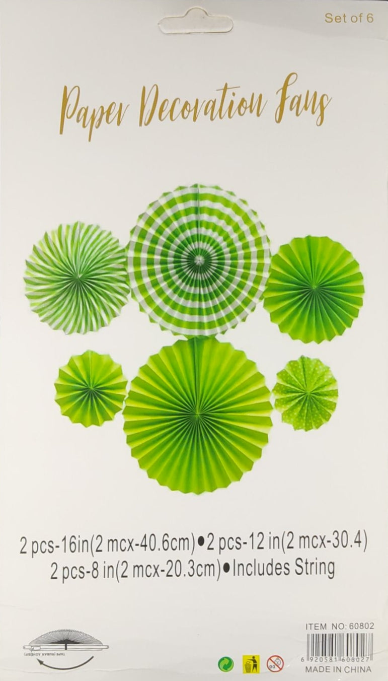 Green Paper Fans - 6 pieces set