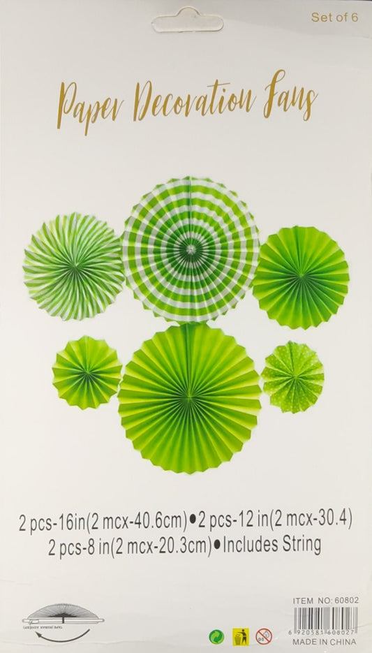 Green Paper Fans - 6 pieces set