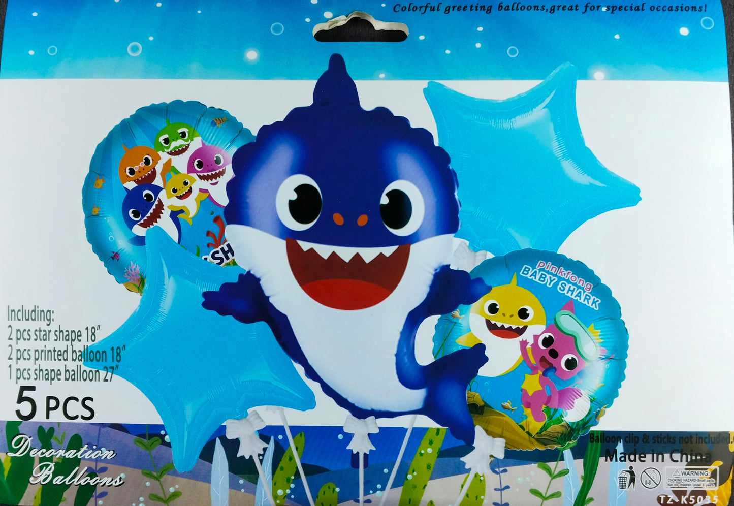 Baby Shark Foil Balloon - 5 pieces set for Simple Birthday Decorations at Home - Jack&Jinn