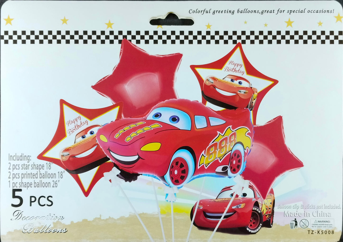 Cars Foil Balloon - 5 pieces set for Simple Birthday Decorations at Home - Jack&Jinn