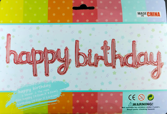 Red Cursive Happy Birthday Foil Balloon Banner - Jack&Jinn