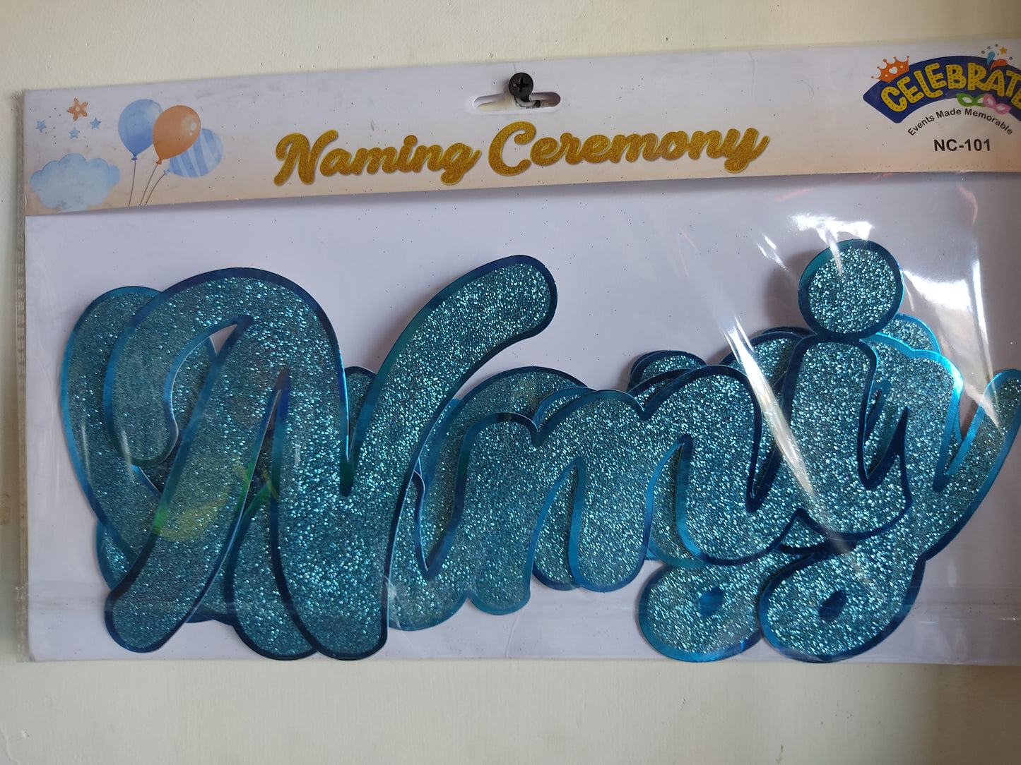 Glittering Blue Cursive Naming Ceremony Banner - Jack&Jinn