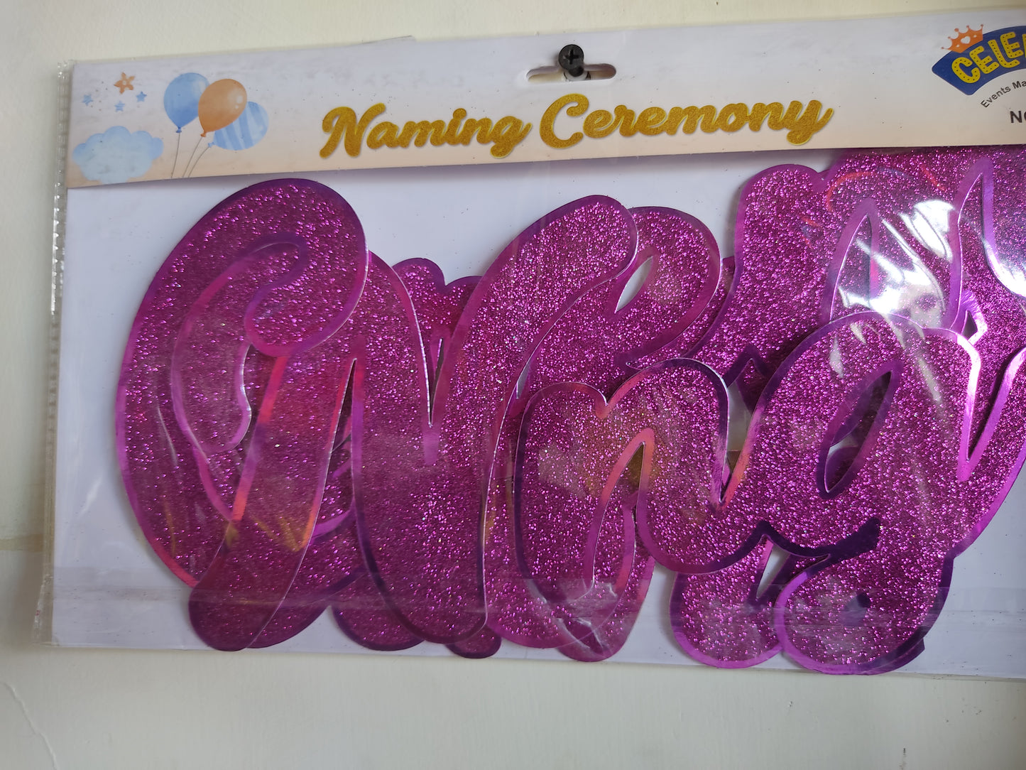 Glittering Pink Cursive Naming Ceremony Banner - Jack&Jinn