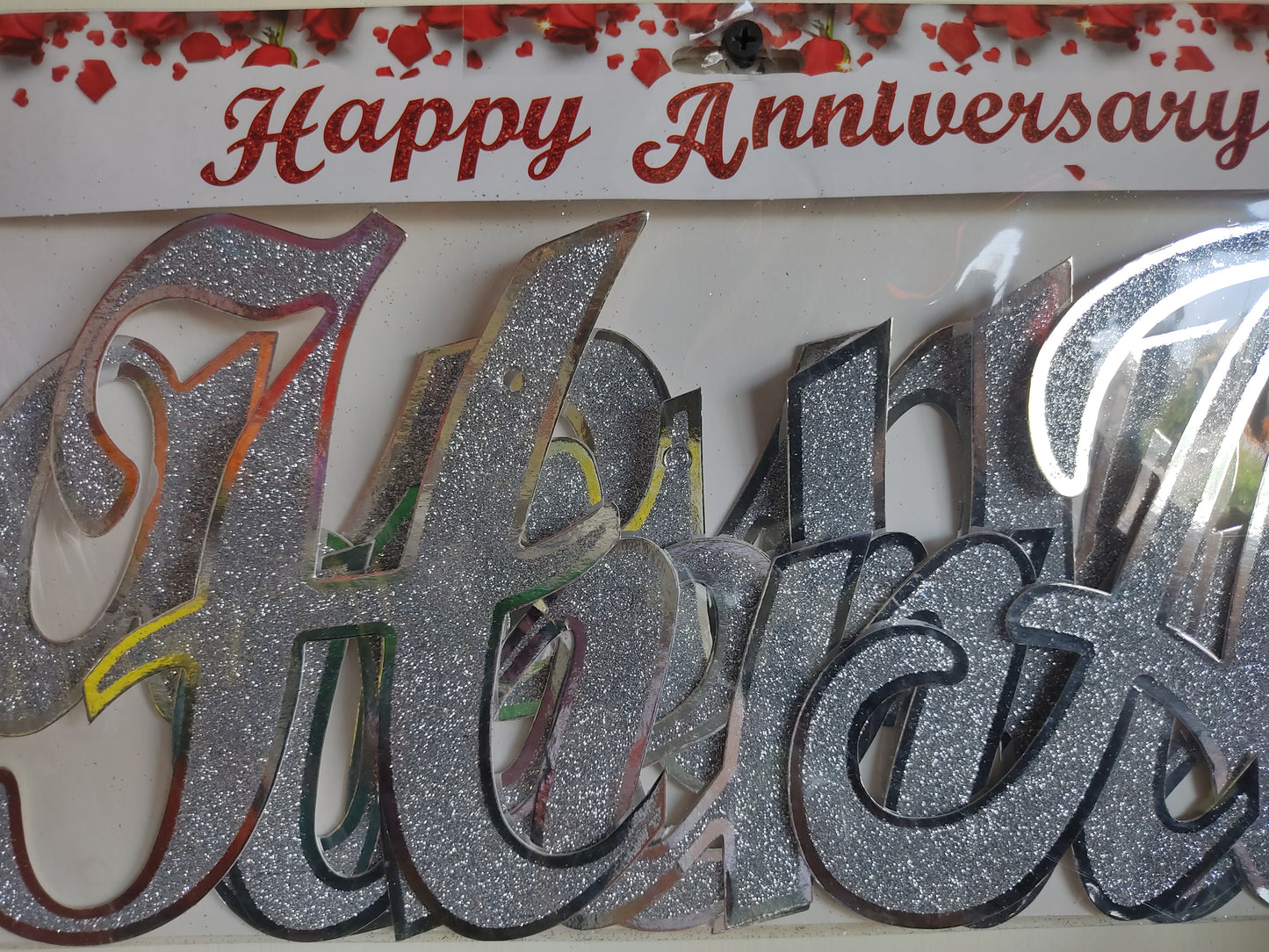Glittering Silver Cursive Happy Anniversary Banner - Jack&Jinn