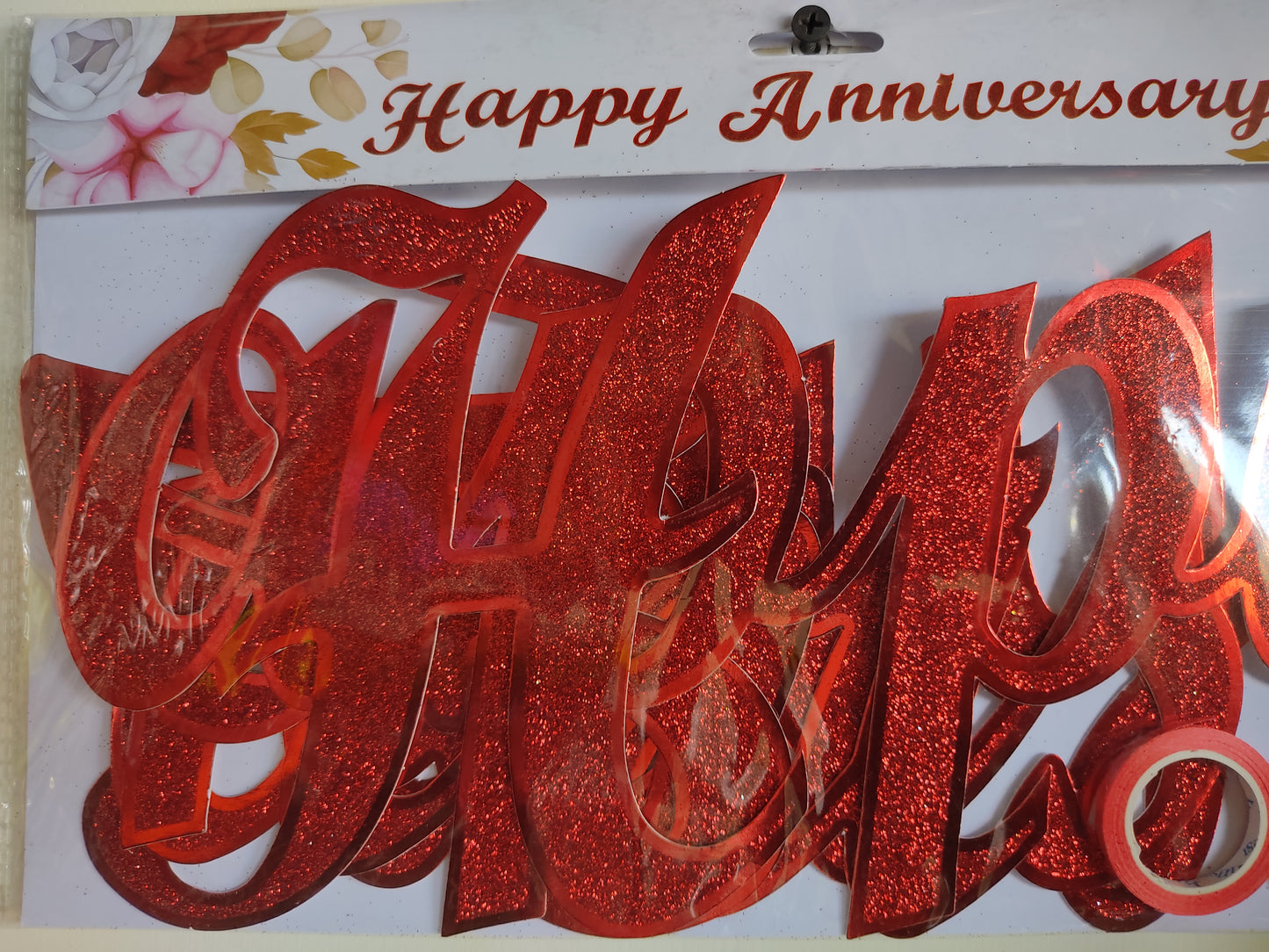 Glittering Red Cursive Happy Anniversary Banner - Jack&Jinn