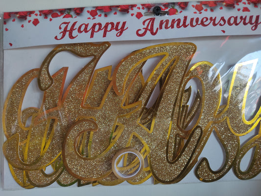Glittering Gold Cursive Happy Anniversary Banner - Jack&Jinn