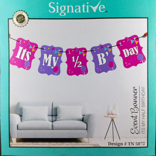 Half Birthday Banner - Pink and Purple - Small Size