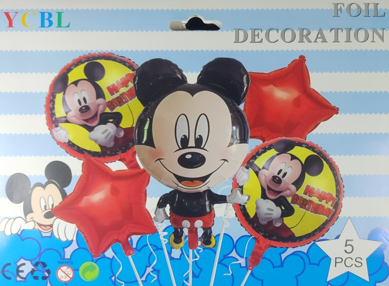 Mickey Mouse Foil Balloon - 5 pieces set for Simple Birthday Decorations at Home