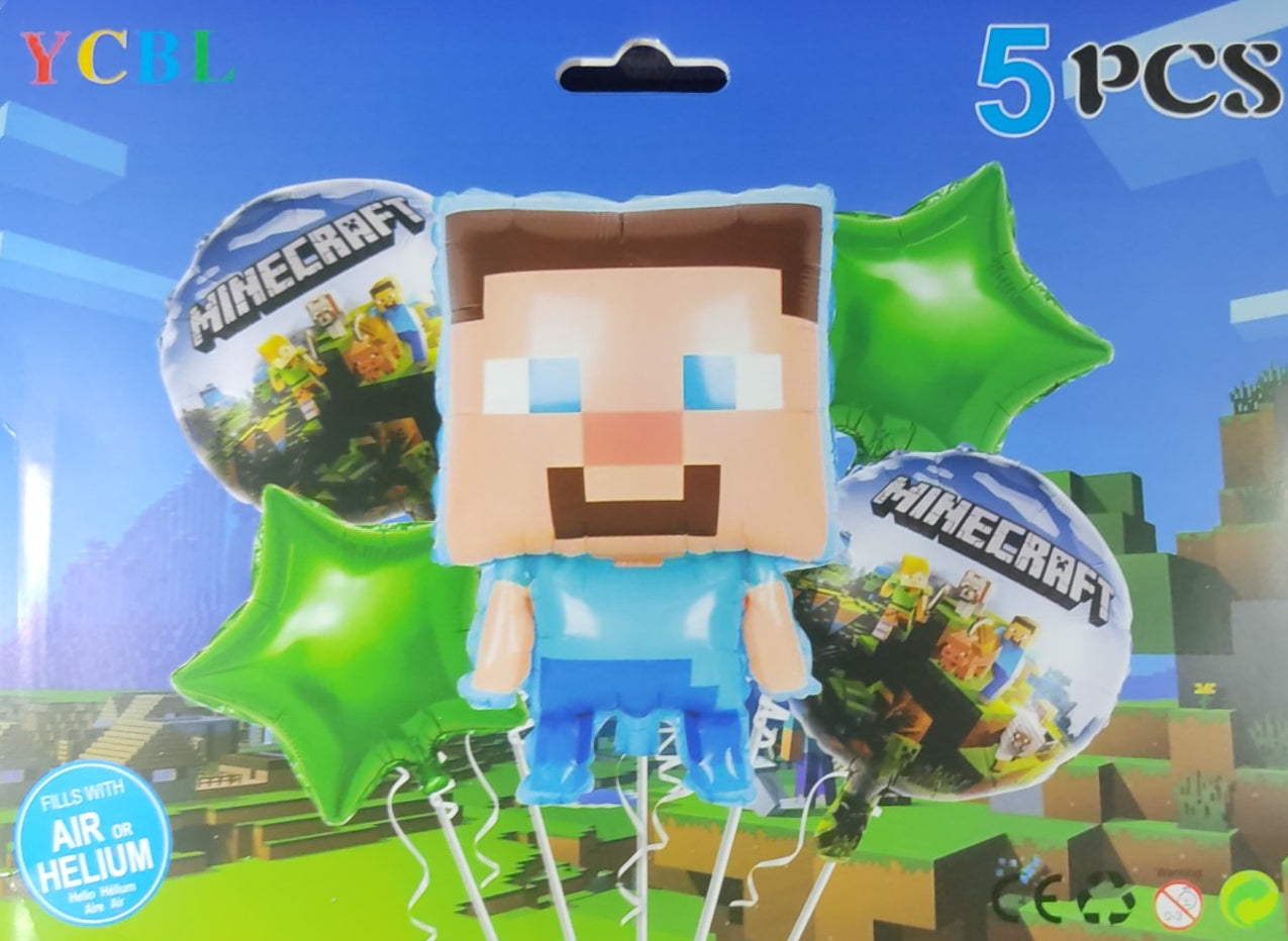 Mine Craft Foil Balloon - 5 pieces set for Simple Birthday Decorations at Home