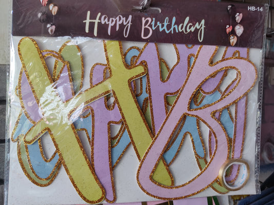 Glittering Pastel Multi Color Cursive "Happy Birthday" Banner