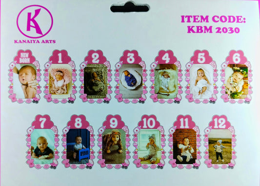 Pink Photo Banner for first birthday girl decoration - 13 piece photo holder - Jack&Jinn