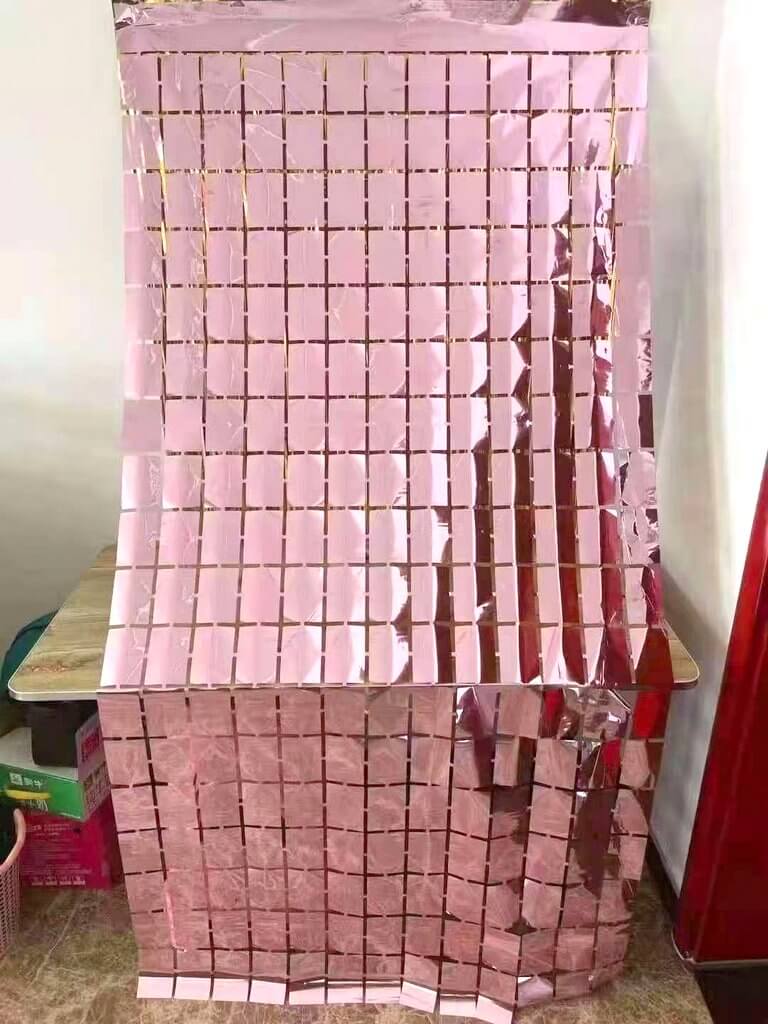 Large Square Foil Curtain backdrop - Rose Gold for Simple Birthday Decorations at Home - Jack&Jinn