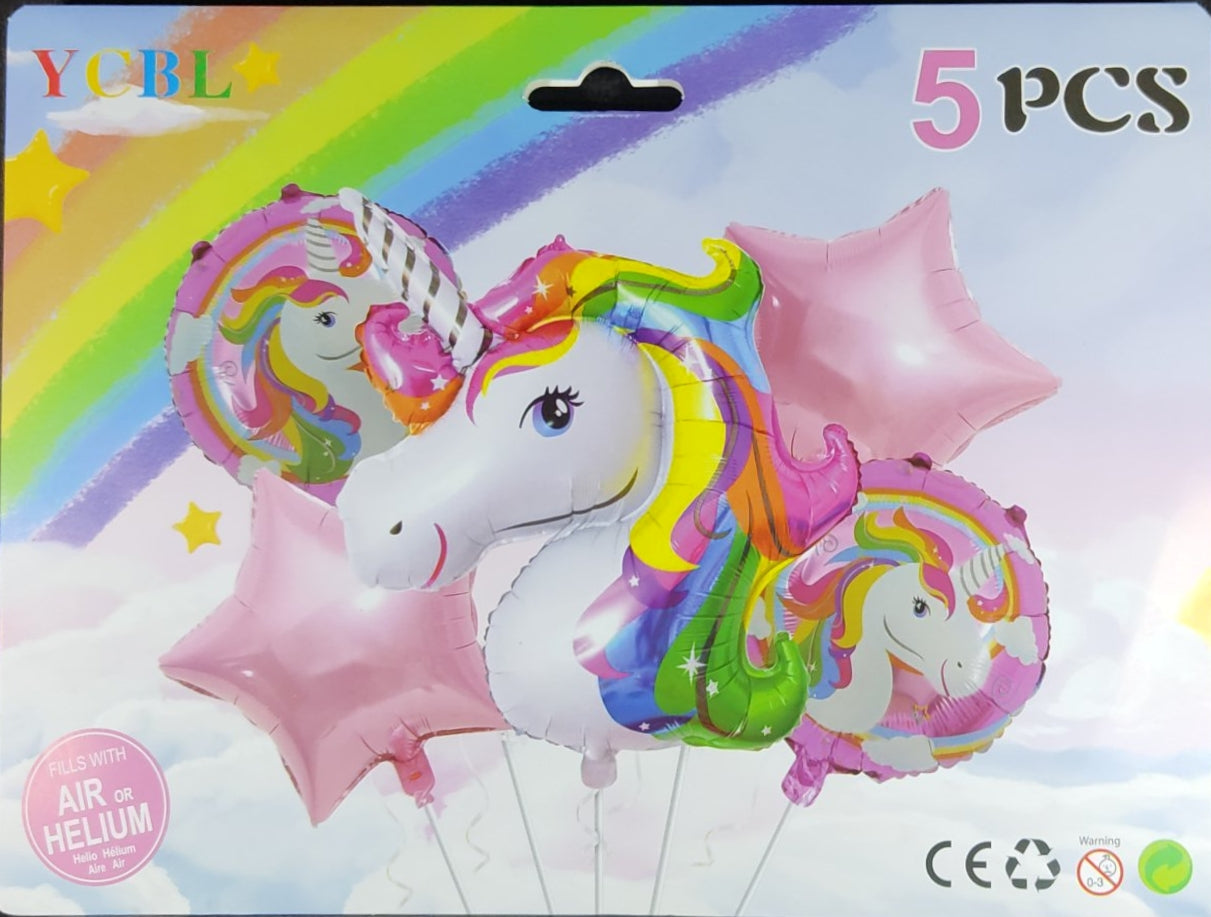 Unicorn Foil Balloon - 5 pieces set for Simple Birthday Decorations at Home