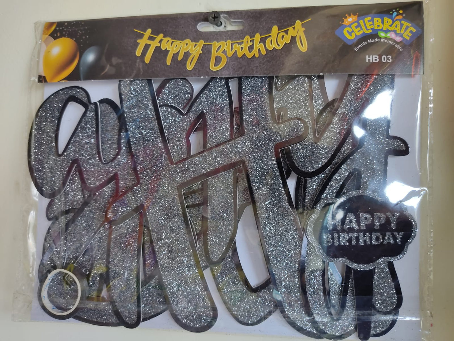 Glittering Black Cursive "Happy Birthday" Banner