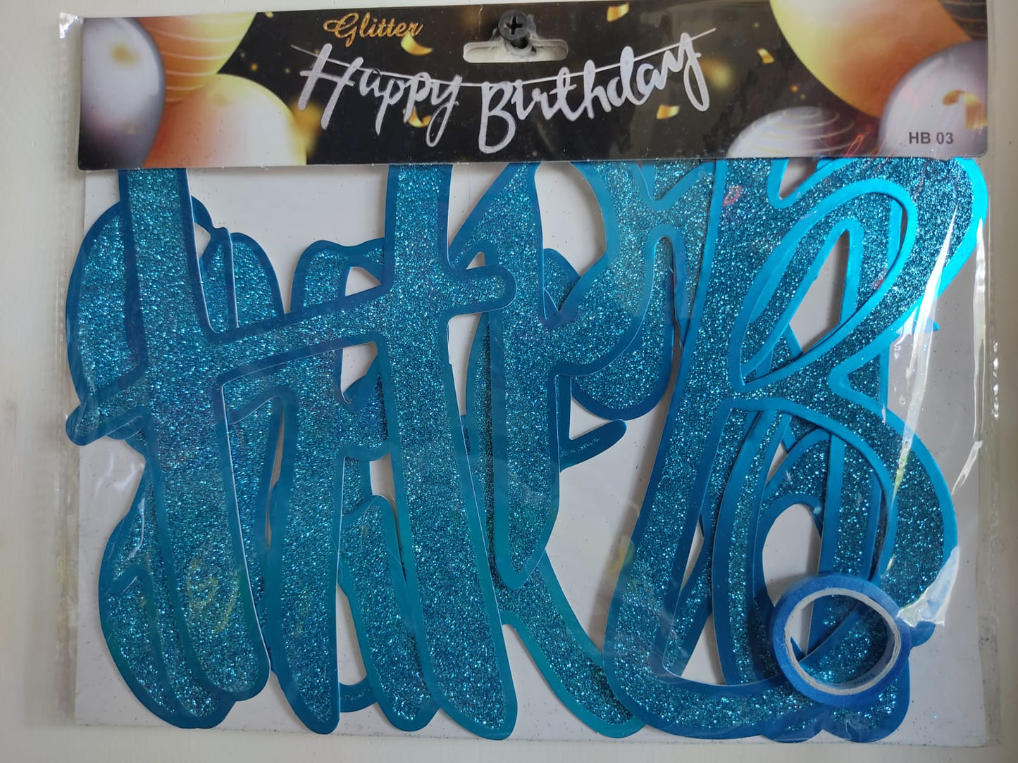 Glittering Blue Cursive "Happy Birthday" Banner - Jack&Jinn