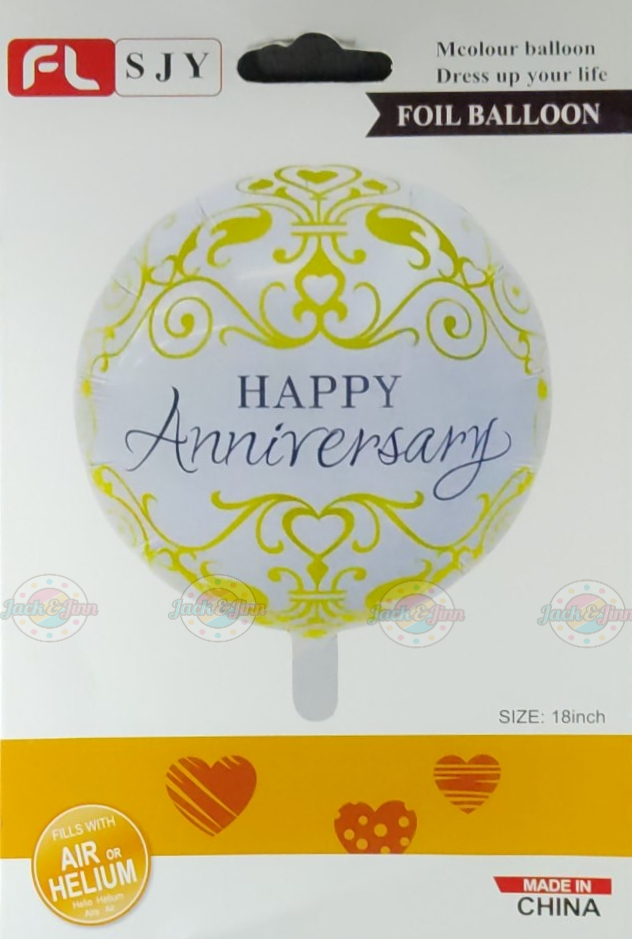Anniversary Foil Balloon Single - White and Gold - Jack&Jinn