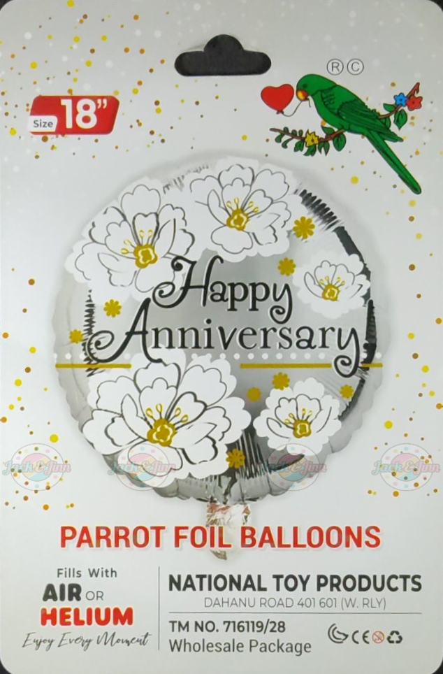 Anniversary Foil Balloon Single - White Floral - Jack&Jinn