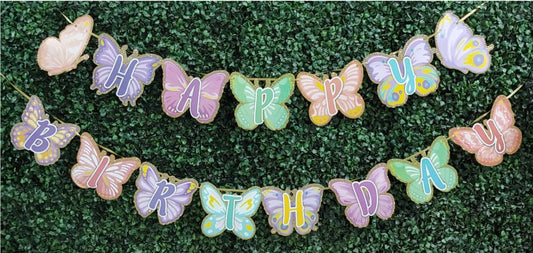 Birthday Banner - Butterfly Theme for Simple birthday decorations at Home - Butterfly Shaped
