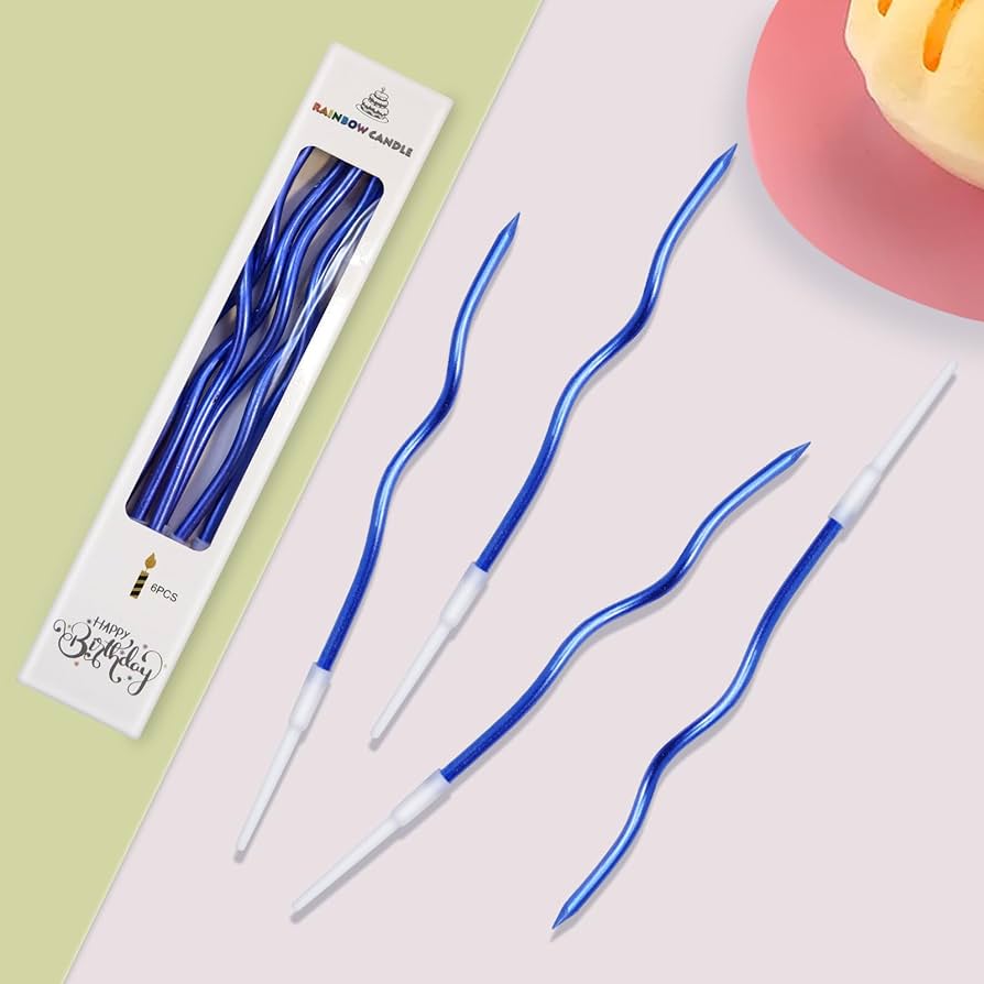 Dark Blue Twister Candles 6 pieces set for birthday decorations