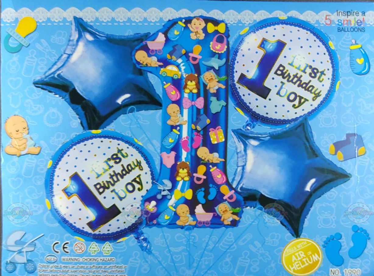 First Birthday Boy Foil Balloon Set - 5 pcs set - Blue - Jack&Jinn