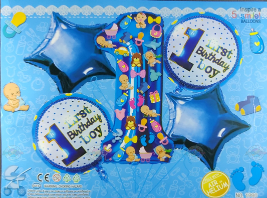 First Birthday Boy Foil Balloon Set - 5 pcs set - Blue - Jack&Jinn