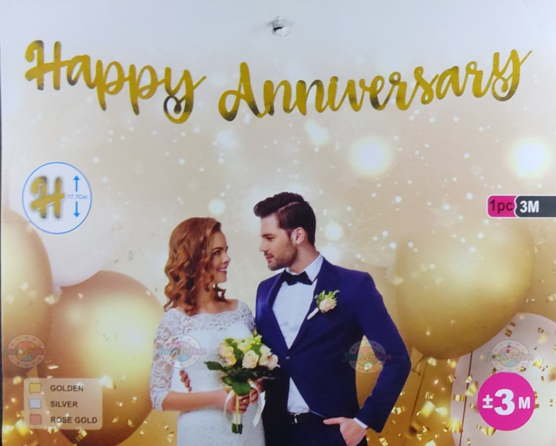 Gold Gilt Cursive Happy Anniversary Banner - Jack&Jinn