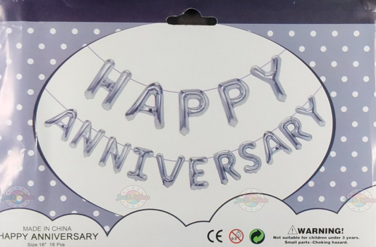 Silver Happy Anniversary Foil Balloon Banner - Jack&Jinn