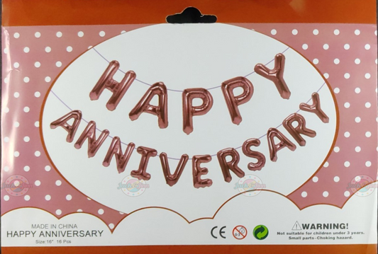 Rose Gold Happy Anniversary Foil Balloon Banner - Jack&Jinn