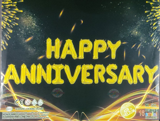 Gold Happy Anniversary Foil Balloon Banner - Jack&Jinn