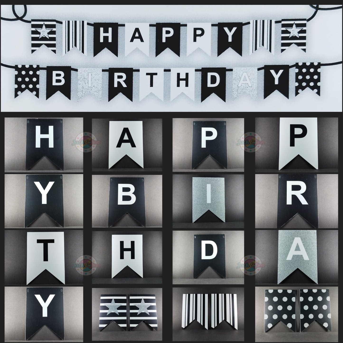 Birthday Banner Bunting - Black and White for Simple birthday decorations at Home