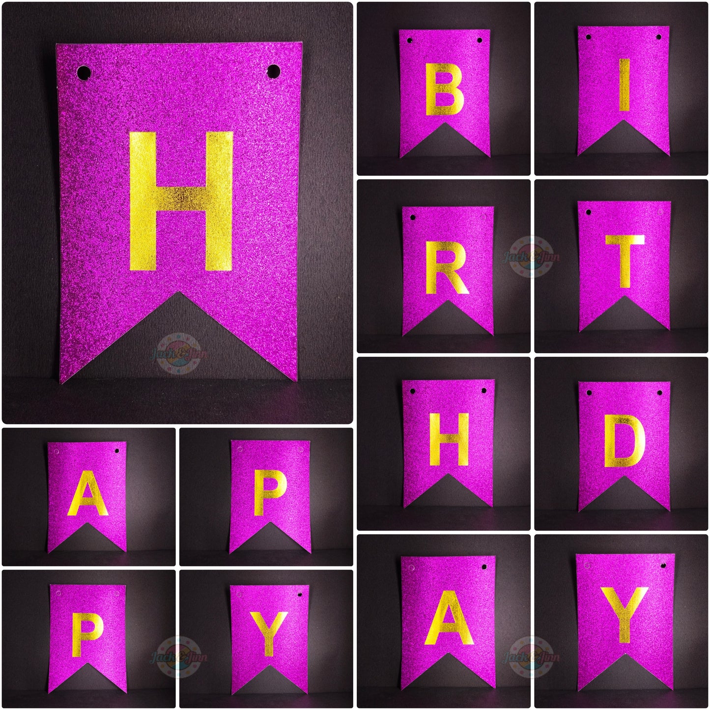 Birthday Banner Bunting - Glittery Dark Pink for Simple birthday decorations at Home