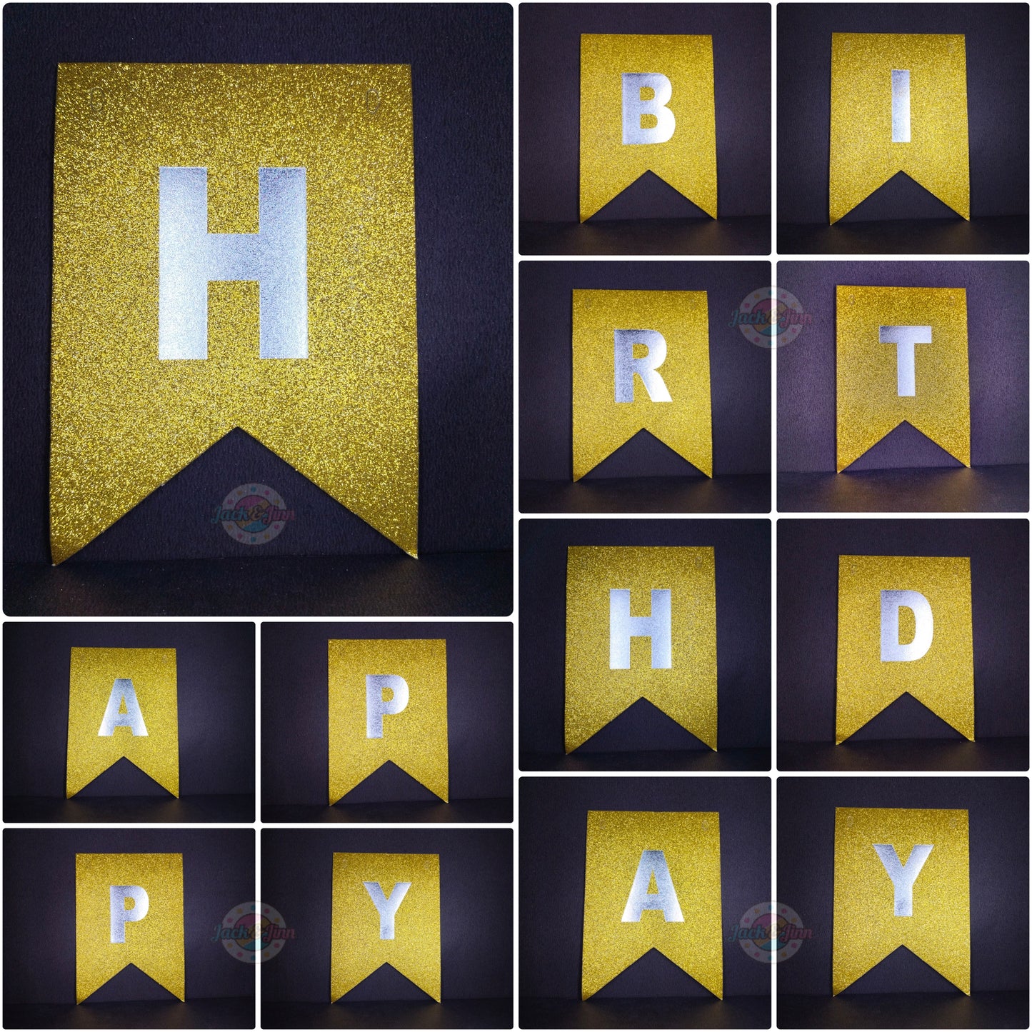 Birthday Banner Bunting - Glittery Gold for Simple birthday decorations at Home