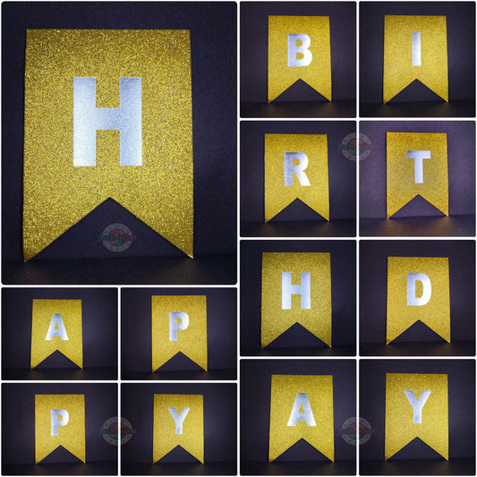 Birthday Banner Bunting - Glittery Gold for Simple birthday decorations at Home