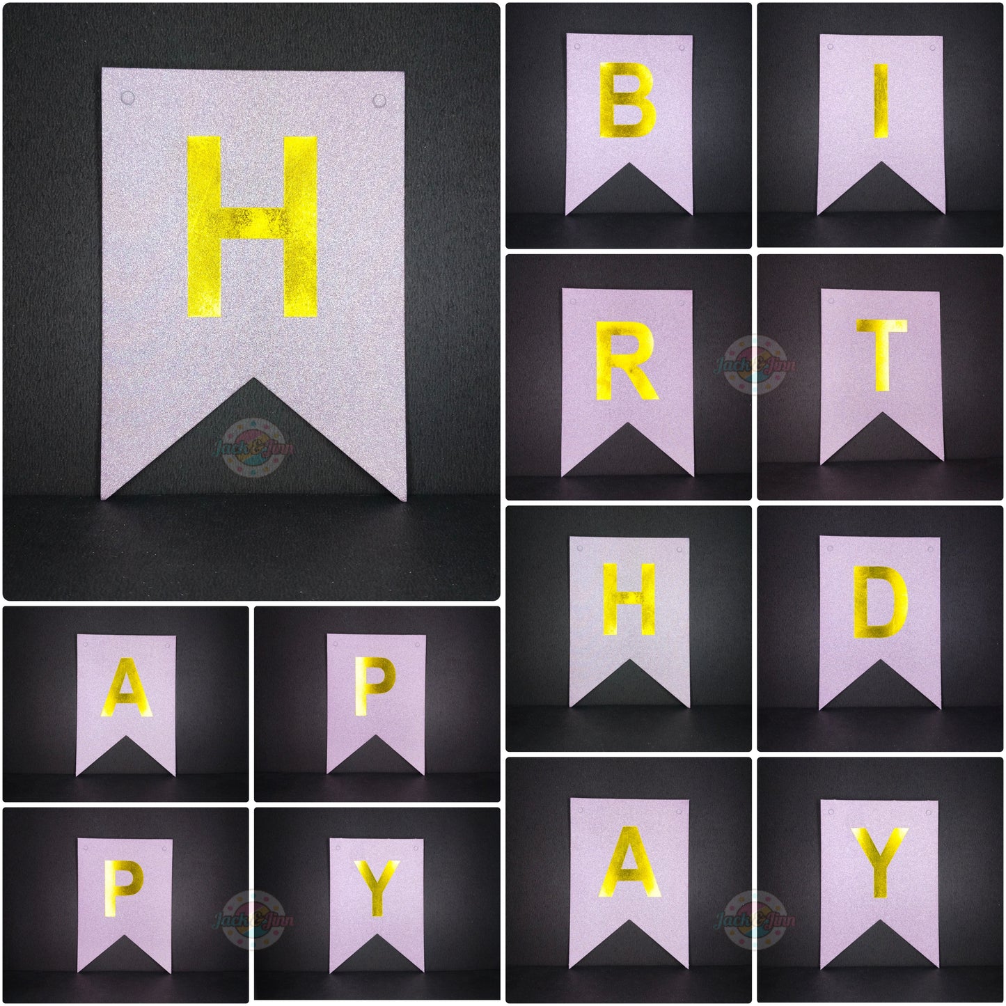 Birthday Banner Bunting - Glittery Light Pink for Simple birthday decorations at Home