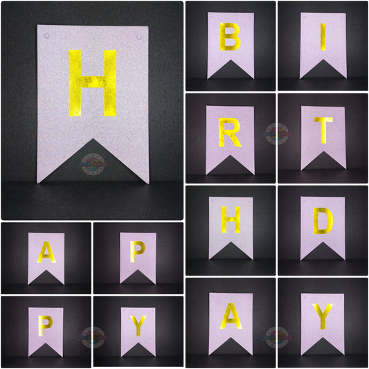 Birthday Banner Bunting - Glittery Light Pink for Simple birthday decorations at Home