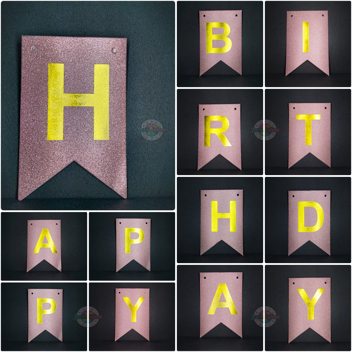 Birthday Banner Bunting - Glittery Rose Gold for Simple birthday decorations at Home