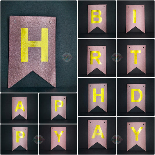 Birthday Banner Bunting - Glittery Rose Gold for Simple birthday decorations at Home