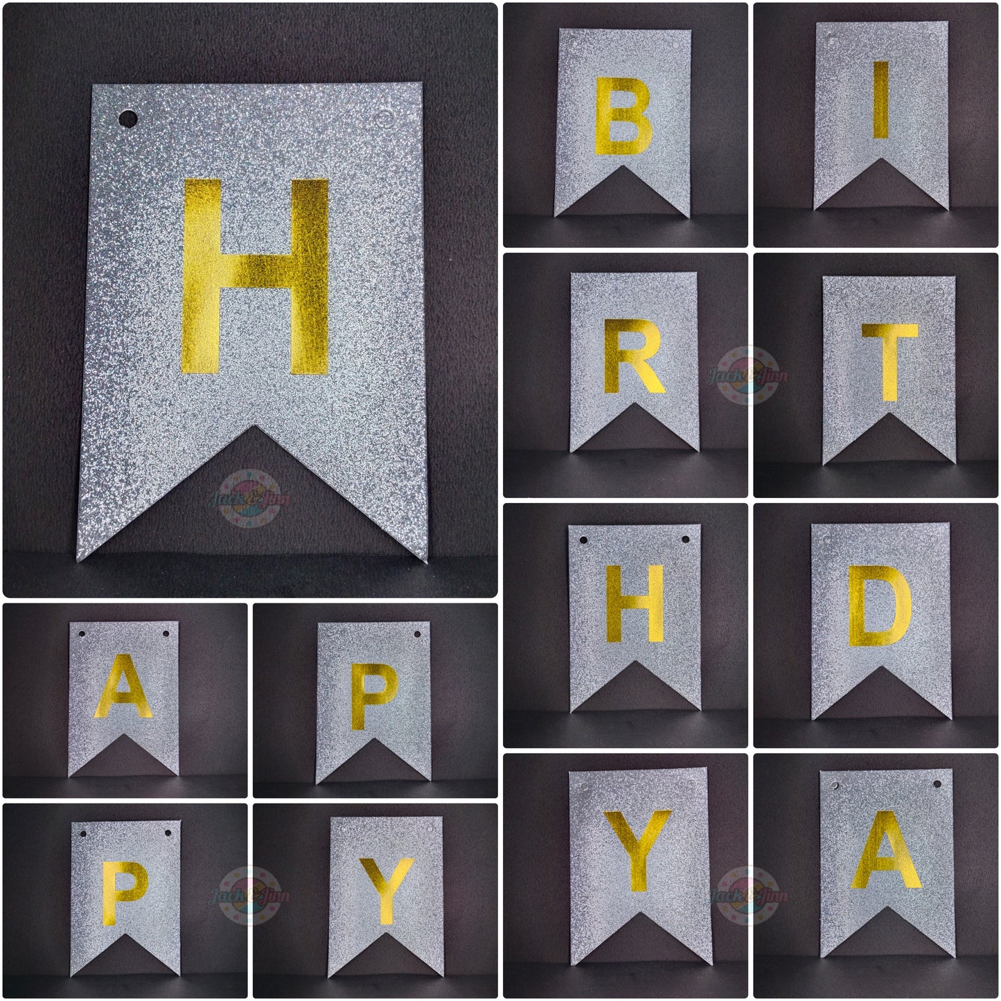 Birthday Banner Bunting - Glittery Silver for Simple birthday decorations at Home