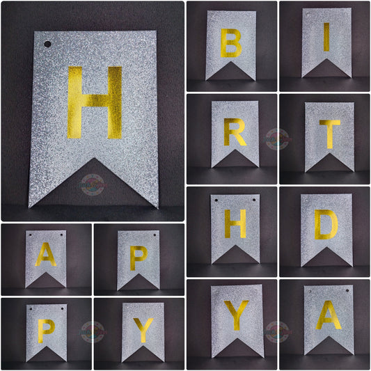 Birthday Banner Bunting - Glittery Silver for Simple birthday decorations at Home