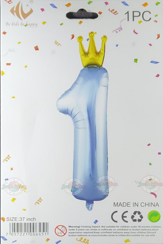 Blue Number One Foil with Gold Crown - 37 Inches - Jack&Jinn