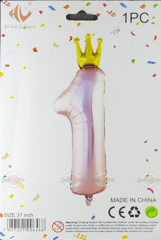 Pink Number One Foil with Gold Crown - 37 Inches - Jack&Jinn