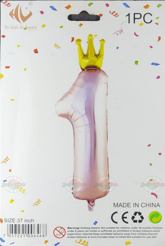 Pink Number One Foil with Gold Crown - 37 Inches - Jack&Jinn