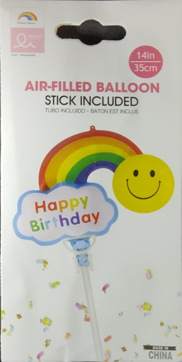 Rainbow Smiley - Happy Birthday Foil Balloon Single with Stick - Jack&Jinn