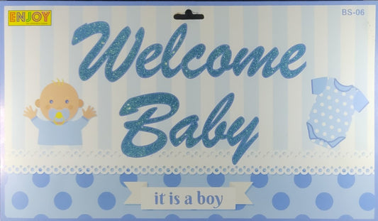 Glittering Blue Cursive Welcome Baby Banner - Jack&Jinn