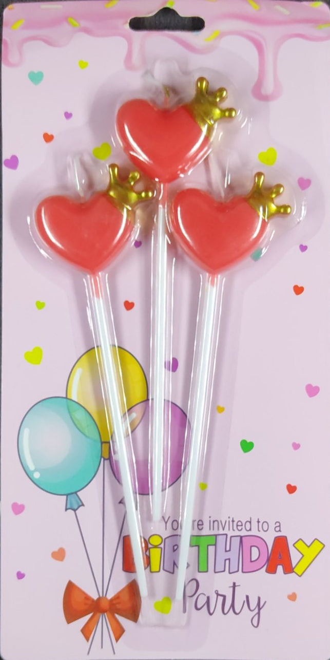 Heart Candles Set - Red Heart with Gold Crown