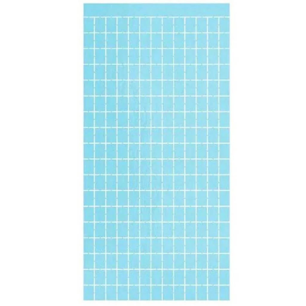 Large Square Foil Curtain backdrop - Pastel Blue for Simple Birthday Decorations at Home